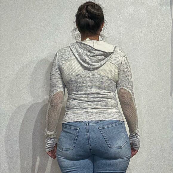 Free People Movement Gray Markie Hoodie Mesh Contrast Sweatshirt Sz M - Picture 10 of 12